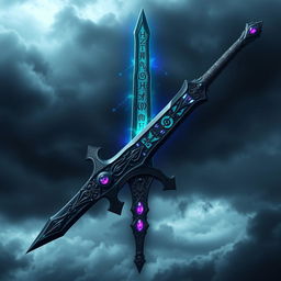 A powerful black magic sword, emanating dark energy and ominous aura