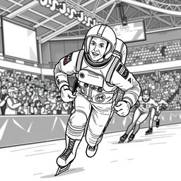 Neil Armstrong depicted participating in an ice-skating race