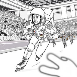 Neil Armstrong depicted participating in an ice-skating race