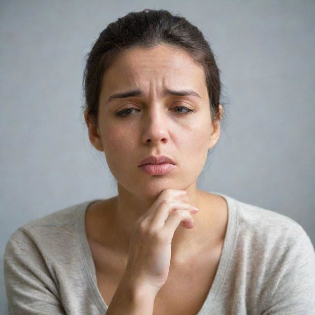 A person trying to calm themselves down, deep breaths and a look of concentration on their face