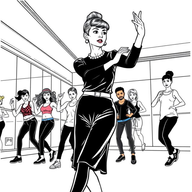 Audrey Hepburn depicted teaching a hip hop dance class