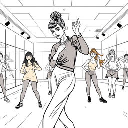 Audrey Hepburn depicted teaching a hip hop dance class