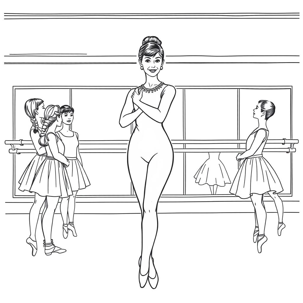 Audrey Hepburn depicted teaching a ballet dance class