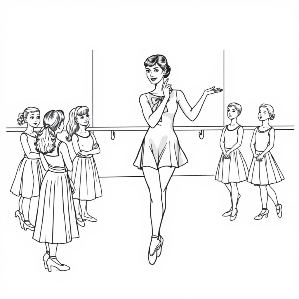 Audrey Hepburn depicted teaching a ballet dance class