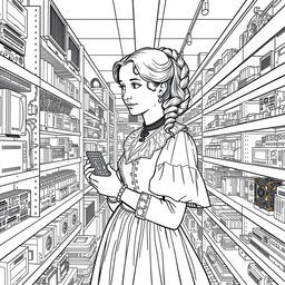 Ada Lovelace depicted shopping for electronic components in a modern technology store