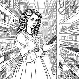 Ada Lovelace depicted shopping for electronic components in a modern technology store