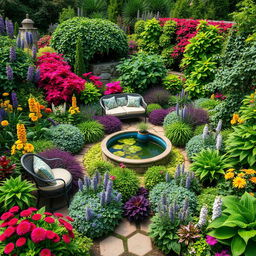 A lush and vibrant garden design featuring a variety of perennials suitable for shaded areas, creating a serene and natural oasis