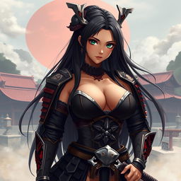 An 18-year-old Brazilian female samurai, exuding a fierce and captivating presence