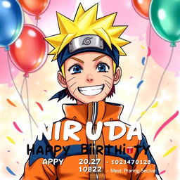 A realistic drawing of Naruto, the main character from the Naruto series, designed as a birthday invitation