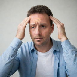 A man with his hands on his head, appearing frustrated or in deep thought.