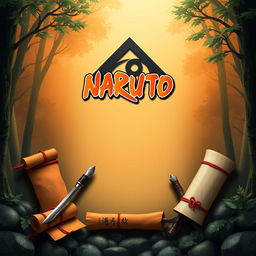 A realistic invitation design inspired by the Naruto series, featuring iconic elements like the Konoha Village symbol, ninja kunai, and scrolls, but without any text