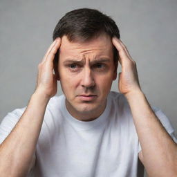 A man with his hands on his head, appearing frustrated or in deep thought.