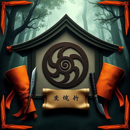 A realistic invitation design inspired by the Naruto series, featuring iconic elements like the Konoha Village symbol, ninja kunai, and scrolls, but without any text