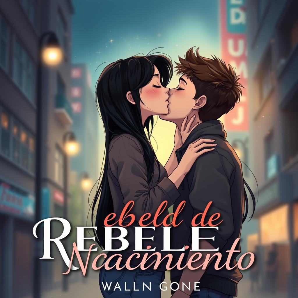 Illustrated cover titled "Rebelde de Nacimiento" featuring a strikingly beautiful and attractive teenage girl with long black hair