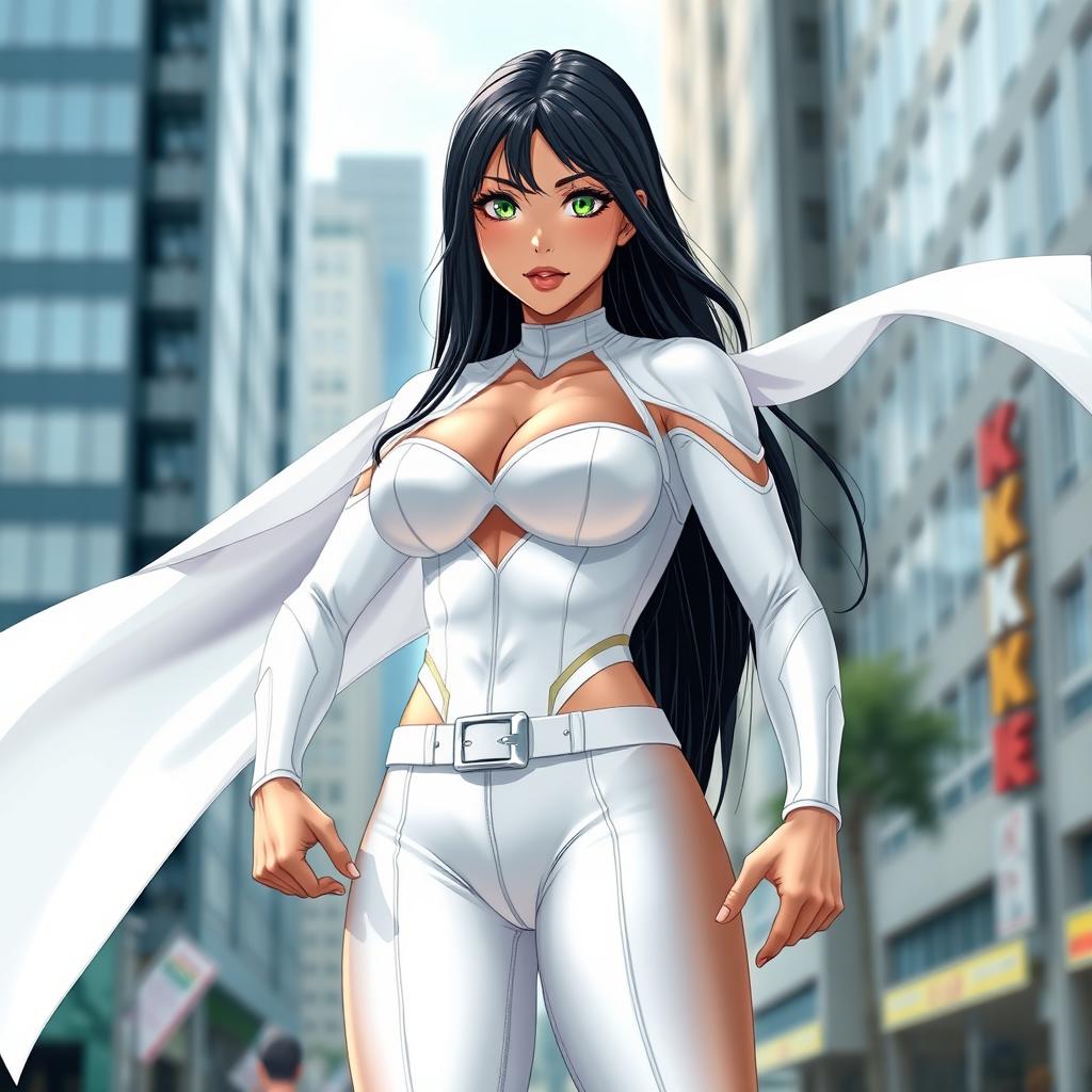 A 17-year-old Brazilian female superheroine showcasing a balance of beauty and strength