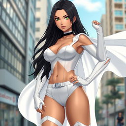 A 17-year-old Brazilian female superheroine showcasing a balance of beauty and strength