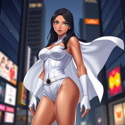 A 17-year-old Brazilian female superheroine showcasing a balance of beauty and strength