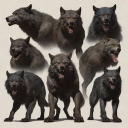 Seven distinct werewolves in various forms, capturing their savage beauty and fearsome nature