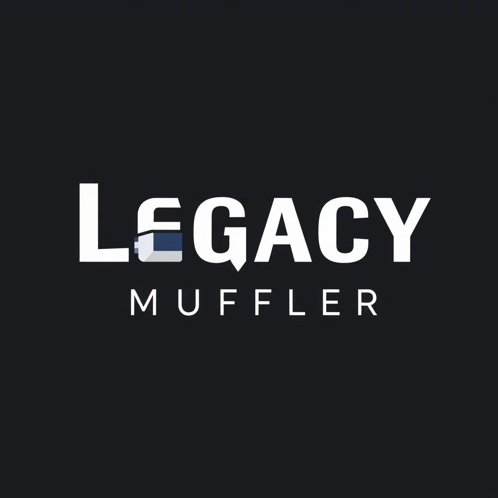 A modern logo design for "Legacy Muffler" that creatively incorporates a muffler into the typography of the business name