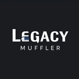 A modern logo design for "Legacy Muffler" that creatively incorporates a muffler into the typography of the business name