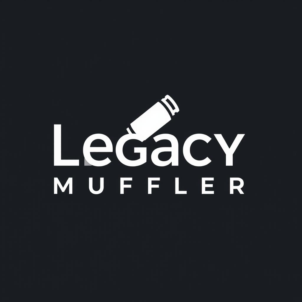 A modern logo design for "Legacy Muffler" that creatively incorporates a muffler into the typography of the business name