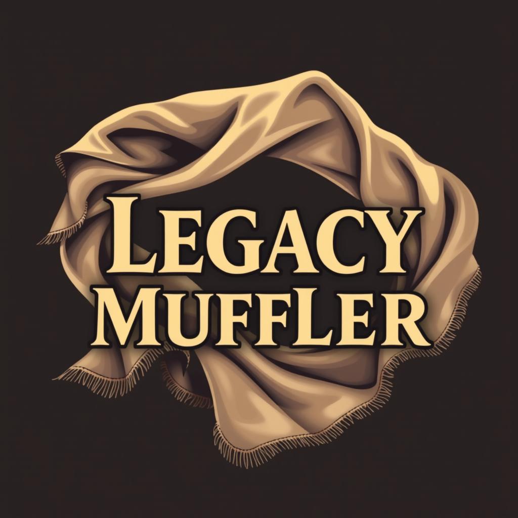 A creative vector art illustration featuring a long muffler cloth elegantly wrapped around the text "Legacy Muffler"