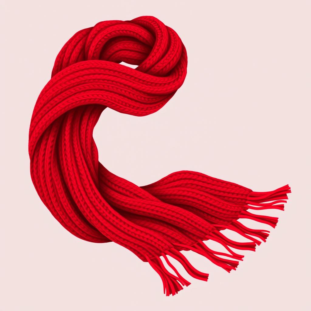 A beautifully detailed vector illustration of a long woolen muffler in a striking red color