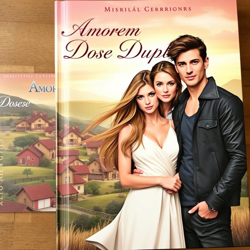 A romantic book cover featuring a small town in the background