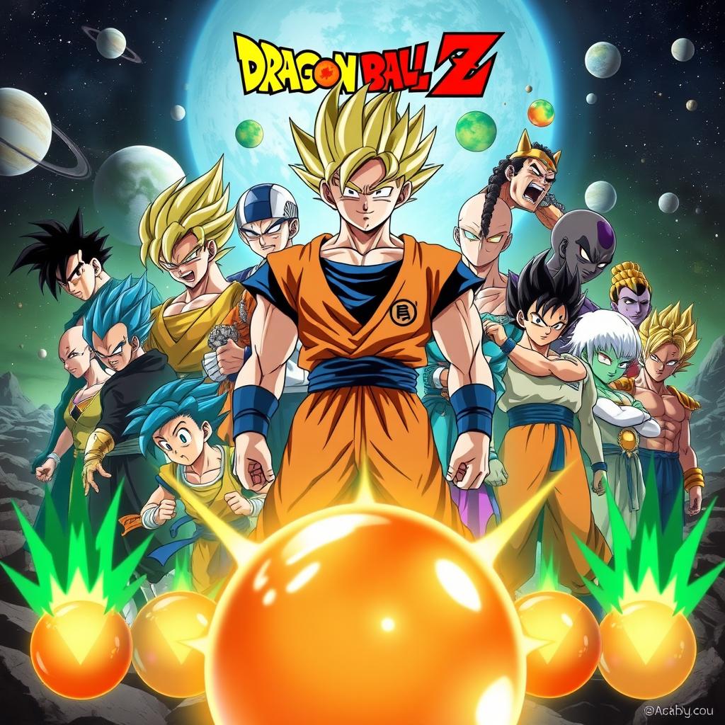 Epic anime poster featuring all major characters from Dragon Ball