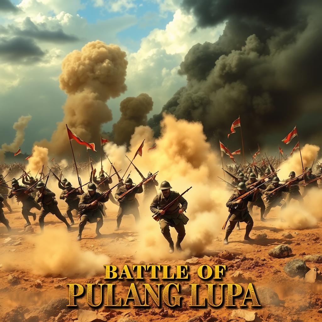 A thrilling historical battle scene titled 'Battle of Pulang Lupa'