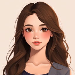 A digital art portrait of a beautiful teenage girl featuring her long, wavy brown hair cascading elegantly down her shoulders