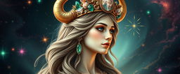 A stunning depiction of the Goddess of Taurus, embodying graceful beauty with a mesmerizing aura