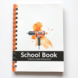 A school book featuring a striking watercolor illustration on its cover, depicting a drill artfully painted against a blank canvas