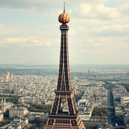 A surreal scene with the Eiffel Tower as the focal point, towering gracefully amid the Parisian skyline