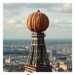 A surreal scene with the Eiffel Tower as the focal point, towering gracefully amid the Parisian skyline