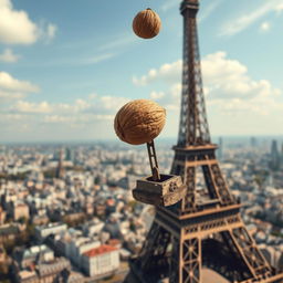 A surreal scene with the Eiffel Tower as the focal point, towering gracefully amid the Parisian skyline