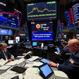 A busy trading floor with analysts closely monitoring various financial markets displays