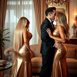 In an elegantly furnished home, two sexy couples enjoy a glamorous and intimate double date, with passion gently building between them