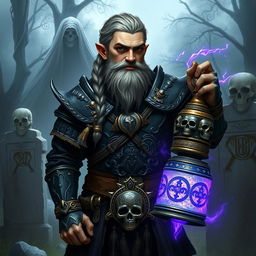 An adolescent male hill dwarf with a stocky, muscular build and a calm, benevolent expression