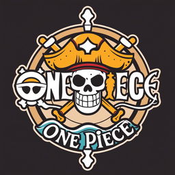 A logo inspired by the theme of "One Piece," featuring iconic elements such as a pirate skull with a straw hat, a compass rose, and navigational elements like ropes or anchors