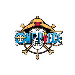 A logo inspired by the theme of "One Piece," featuring iconic elements such as a pirate skull with a straw hat, a compass rose, and navigational elements like ropes or anchors