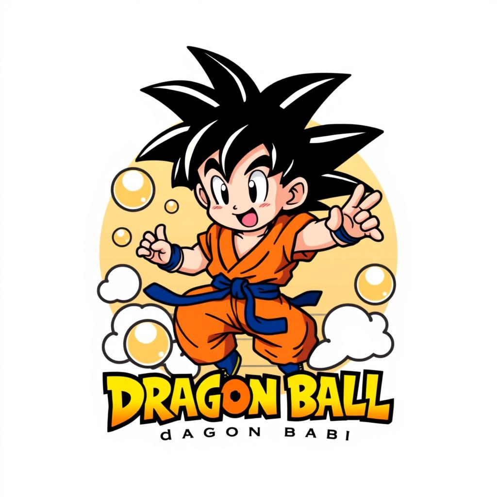 Logo design featuring Kid Goku from Dragon Ball, depicted in a playful and adventurous pose