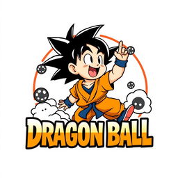 Logo design featuring Kid Goku from Dragon Ball, depicted in a playful and adventurous pose