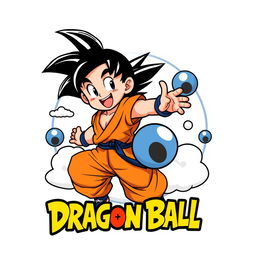 Logo design featuring Kid Goku from Dragon Ball, depicted in a playful and adventurous pose