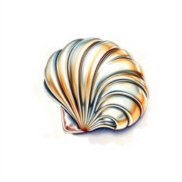 A beautifully crafted Santiago's shell, meticulously made of metal, depicted in a watercolor illustration over a blank canvas