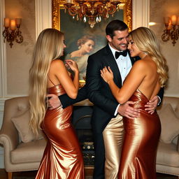 Set against the backdrop of an opulently decorated home, two sexy couples are sharing a romantic double date, infused with glamour and smoldering passion