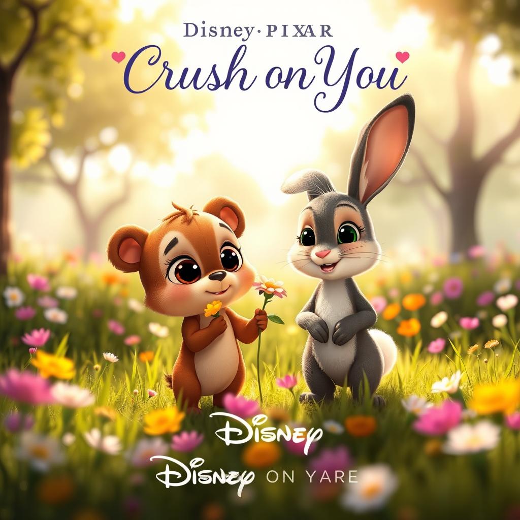 A Disney Pixar movie poster titled "Crush on You", featuring a heartwarming and enchanting animated scene