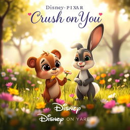 A Disney Pixar movie poster titled "Crush on You", featuring a heartwarming and enchanting animated scene