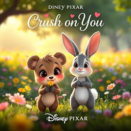 A Disney Pixar movie poster titled "Crush on You", featuring a heartwarming and enchanting animated scene