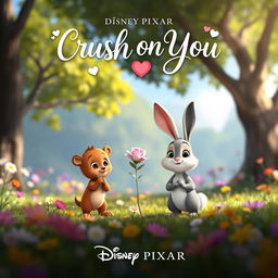 A Disney Pixar movie poster titled "Crush on You", featuring a heartwarming and enchanting animated scene